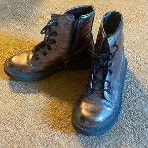 Gunmetal metallic combat boots